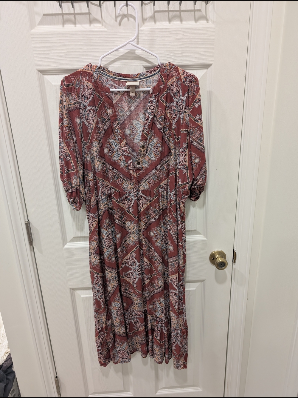 Boho Paisley Midi Dress in Dusty Rose